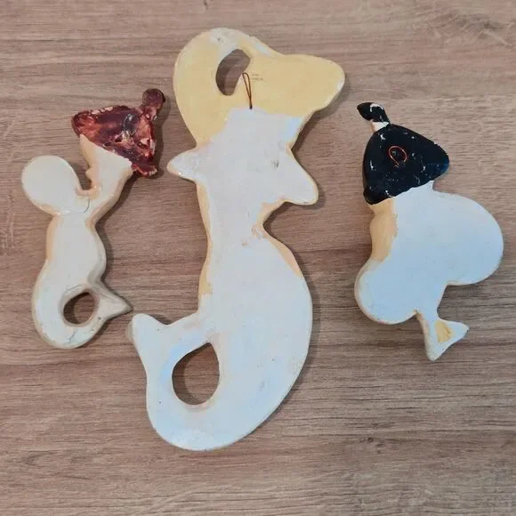 Vtg Mermaids + Bubbles Chalkware Kitsch Wall Hanging Plaques Set of 3 ~ 5"-8" - Picture 7 of 10